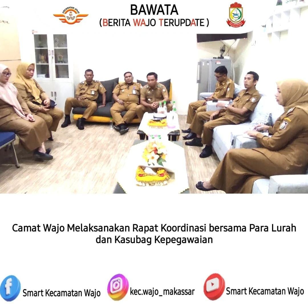 Gambar Camat Wajo melaksanakan Rapat Koordinasi bersama para Lurah dan Kasubag Kepegawaian